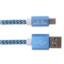 Android Phone Micro USB 8pin Colorful Woven Data Cable Metal Shell 1m Blue