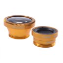 2 in 1 Phone Camera Lenses Fish Eye+0.65X Super Wide Angle Lens Golden