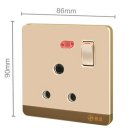 15A Wall-Mount Socket Panel Single Outlet with Indicator Light Golden