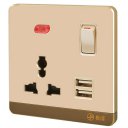 13A Wall-Mount Socket Panel Single Outlet with Two USB Ports and Indicator Light Golden