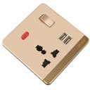 13A Wall-Mount Socket Panel Single Outlet with Two USB Ports and Indicator Light Golden