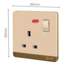 13A Wall-Mount Socket Panel Single Outlet with Indicator Light British Standard Golden