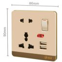 13A Wall-Mount Socket Panel Two Outlest and Two USB Ports with Indicator Light Golden