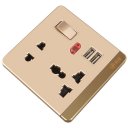 13A Wall-Mount Socket Panel Two Outlest and Two USB Ports with Indicator Light Golden