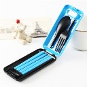 Portable Travel Training Chopsticks, Fork, Spoon 3-in-1 Set With Case Blue