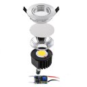 LED Light COB Ceiling Light Downlight High-gloss Silver Warm Light 3W