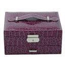 PU Leather Jewelry Box Casket Box Exquisite Makeup Case Organizer Crocodile Stripe Dark Red