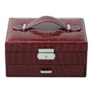 PU Leather Jewelry Box Casket Box Exquisite Makeup Case Organizer Crocodile Stripe Dark Red