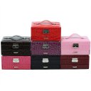 PU Leather Jewelry Box Casket Box Exquisite Makeup Case Organizer Crocodile Stripe Dark Red