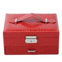 PU Leather Jewelry Box Casket Box Exquisite Makeup Case Organizer Crocodile Stripe Dark Red