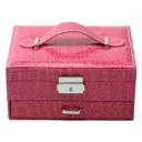 PU Leather Jewelry Box Casket Box Exquisite Makeup Case Organizer Crocodile Stripe Dark Red