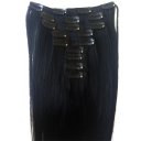 Human Hair Extension Hair Silk Straight Clips Applying 16 inch Color #1