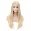 Cosplay Wig Pale Gold Off-Center Long Straight Hair Wig Euramerican Style