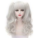 H764471Japanese Anime Cosplay COS Wig Curly Clip on Ponytails Silver White