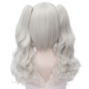 H764471Japanese Anime Cosplay COS Wig Curly Clip on Ponytails Silver White