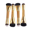 Double End Makeup Brush Bamboo Handle Brush Round End Flat End Brown