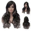 Cosplay COS Wig Side Part Long Curly Hair Black to White 70cm