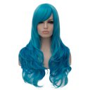 Japanese Anime Cosplay COS Wig Side Swept Bangs Long Curly Hair Blue 70cm