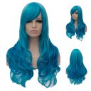 Japanese Anime Cosplay COS Wig Side Swept Bangs Long Curly Hair Blue 70cm