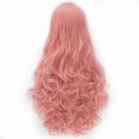 Japanese Anime Cosplay COS Wig Side Swept Bangs Long Curly Hair Pink Highlight 70cm