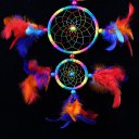 Three Rings Traditional Dream Catcher Multicolor With Feathers for Wall Hanging