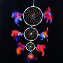 Three Rings Traditional Dream Catcher Multicolor With Feathers for Wall Hanging