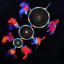 Three Rings Traditional Dream Catcher Multicolor With Feathers for Wall Hanging