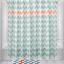 71" Wavy Pattern Polyester Bathroom Shower Curtain + Mat set W/12 Plastic Hooks