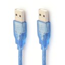 30CM Transparent Blue USB 2.0 Extension Cable Male To Male USB Extension Cord