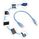 30CM Transparent Blue USB 2.0 Extension Cable Male To Male USB Extension Cord