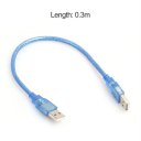 30CM Transparent Blue USB 2.0 Extension Cable Male To Male USB Extension Cord