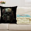 Novel Halloween Skull-printed Cushion Cover Cotton Linen Skeleton Pillow Case