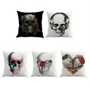 Novel Halloween Skull-printed Cushion Cover Cotton Linen Skeleton Pillow Case