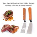 Wood Handle Stainless Steel Baking Spatula Durable BBQ Shovel Steak Turner