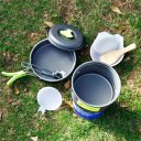 8PCS Outdoor Picnic BBQ Pot Pan Plate Bowls Set Stainless Steel Cookware